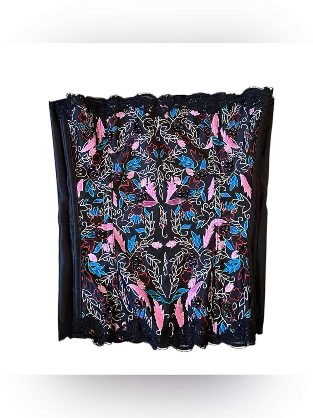 Floral Embroidered Black Strapless Bustier Corset Top